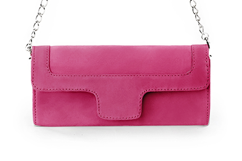 Dress clutch for wedding and parties in fuchsia pink leather - Profile view